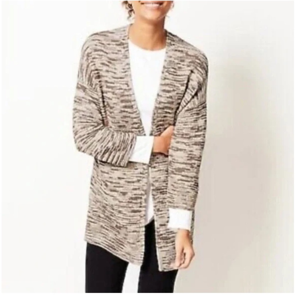 *Pure Jill Brown Multicolor Marled Textured Large Open Cardigan Sweater